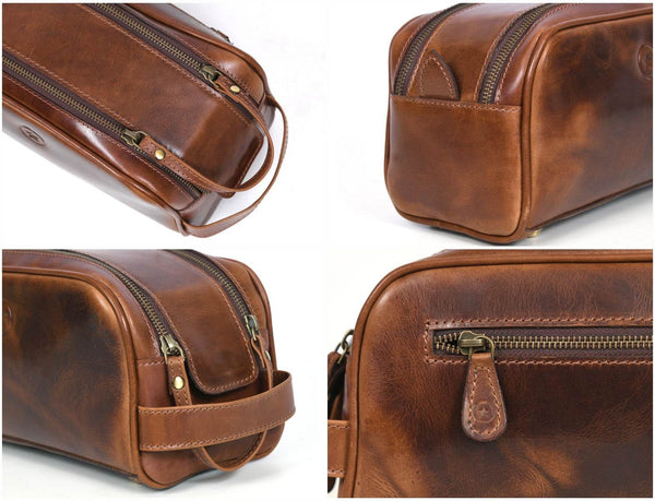 Omaha Leather Toiletry Bag - Hickory Brown - Aaron Leather Goods