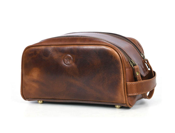 Omaha Leather Toiletry Bag - Hickory Brown - Aaron Leather Goods