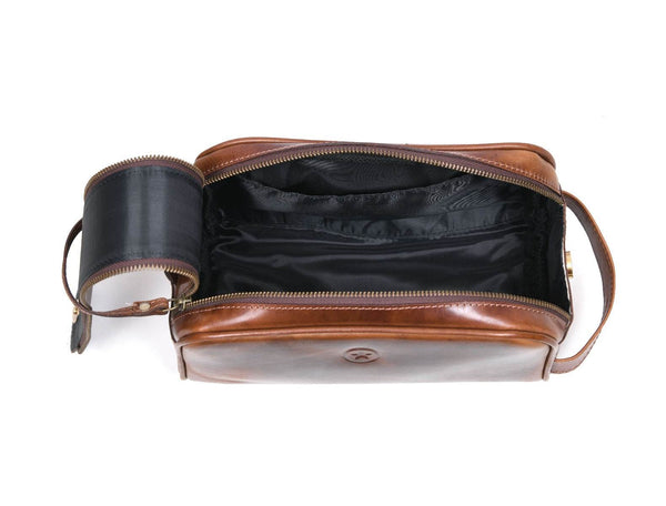 Omaha Leather Toiletry Bag - Hickory Brown - Aaron Leather Goods