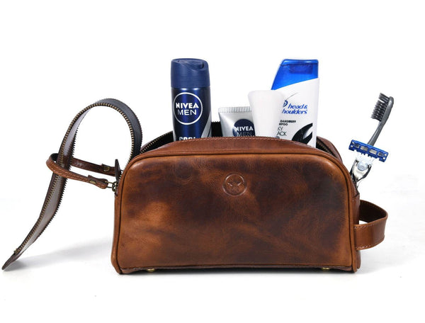 Omaha Leather Toiletry Bag - Hickory Brown - Aaron Leather Goods