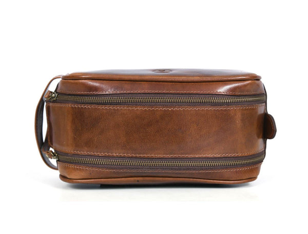 Omaha Leather Toiletry Bag - Hickory Brown - Aaron Leather Goods