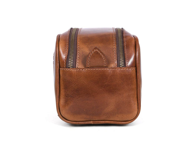 Omaha Leather Toiletry Bag - Hickory Brown - Aaron Leather Goods