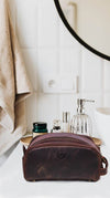 Omaha Leather Toiletry Bag - Walnut Brown - Aaron Leather Goods