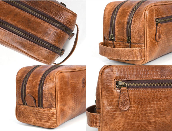 Tampa Leather Toiletry Bag - Copper Brown - Aaron Leather Goods