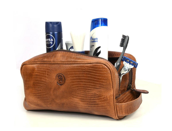 Tampa Leather Toiletry Bag - Copper Brown - Aaron Leather Goods