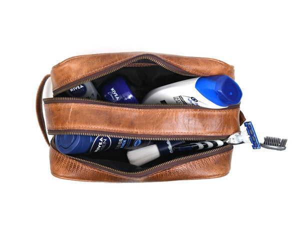Tampa Leather Toiletry Bag - Copper Brown - Aaron Leather Goods
