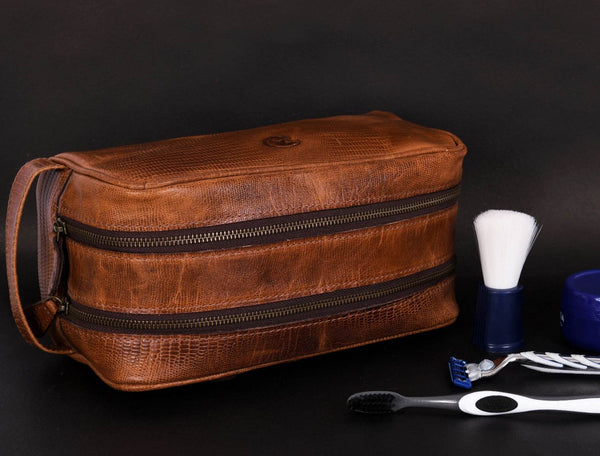 Tampa Leather Toiletry Bag - Copper Brown - Aaron Leather Goods