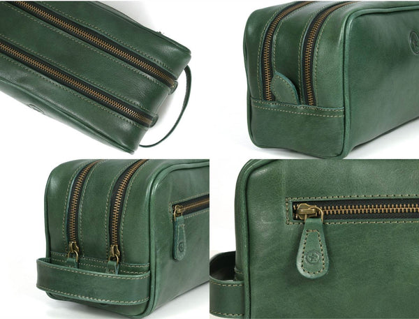 Tampa Leather Toiletry Bag - Fossil Green - Aaron Leather Goods