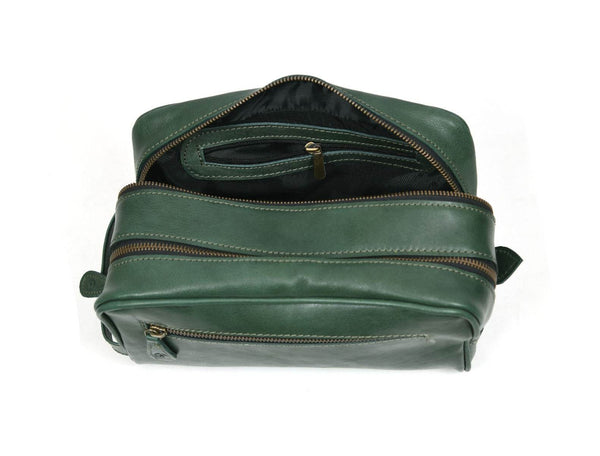 Tampa Leather Toiletry Bag - Fossil Green - Aaron Leather Goods
