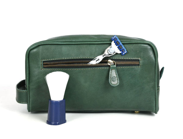 Tampa Leather Toiletry Bag - Fossil Green - Aaron Leather Goods