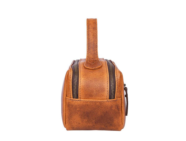 Manresa Leather Toiletry Bag - Caramel Brown - Aaron Leather Goods