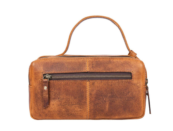 Manresa Leather Toiletry Bag - Caramel Brown - Aaron Leather Goods