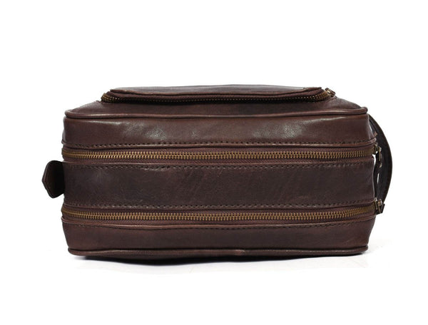 Barcelona Leather Toiletry Bag - Walnut Brown - Aaron Leather Goods