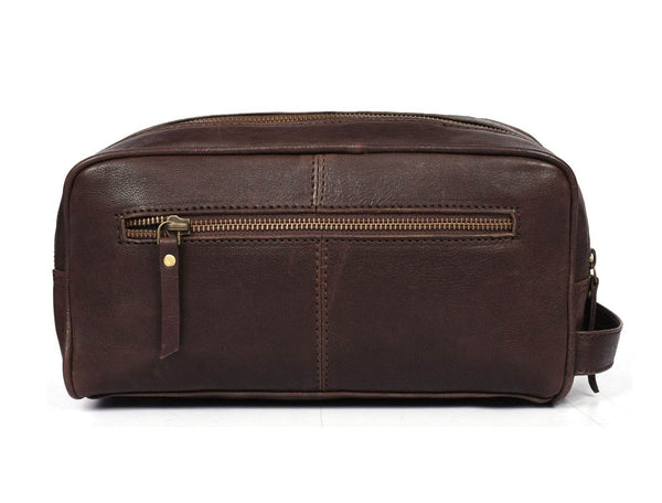 Barcelona Leather Toiletry Bag - Walnut Brown - Aaron Leather Goods