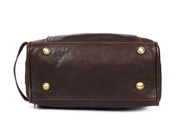 Barcelona Leather Toiletry Bag - Walnut Brown - Aaron Leather Goods