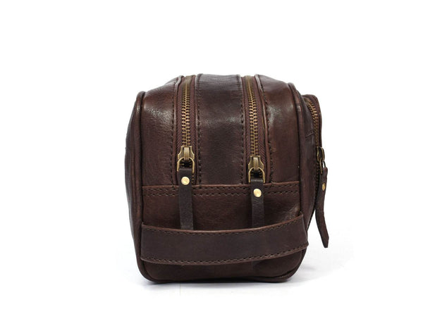 Barcelona Leather Toiletry Bag - Walnut Brown - Aaron Leather Goods