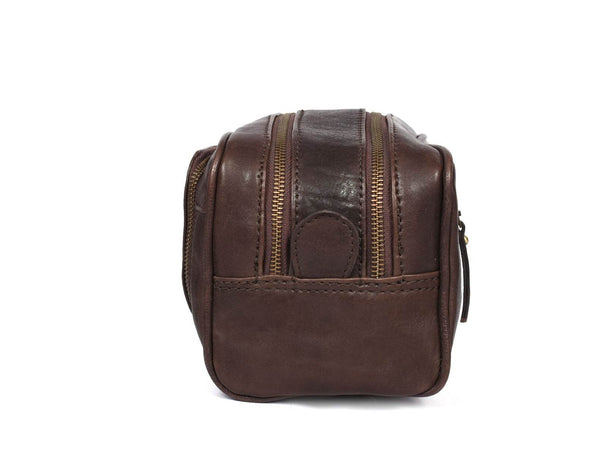Barcelona Leather Toiletry Bag - Walnut Brown - Aaron Leather Goods