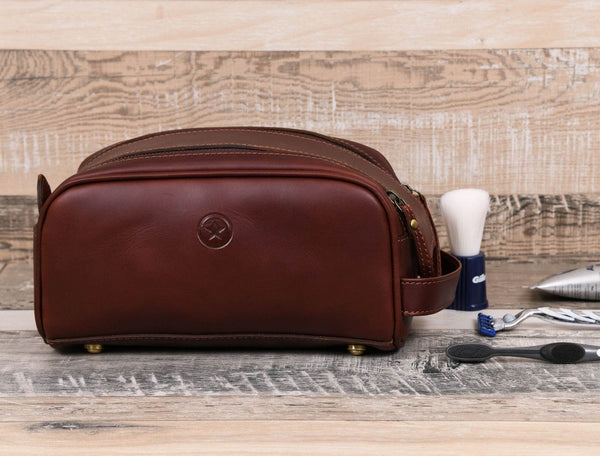 Omaha Leather Toiletry Bag - Pecan Brown - Aaron Leather Goods