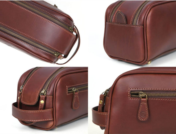 Omaha Leather Toiletry Bag - Pecan Brown - Aaron Leather Goods