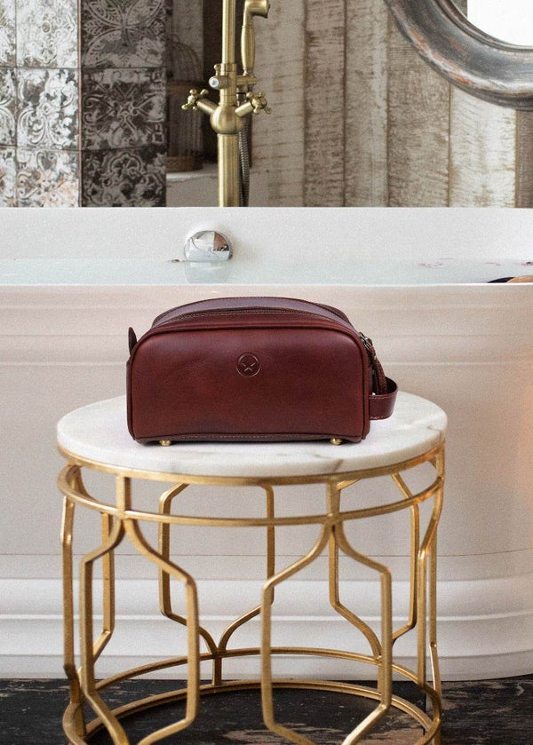 Omaha Leather Toiletry Bag - Pecan Brown - Aaron Leather Goods