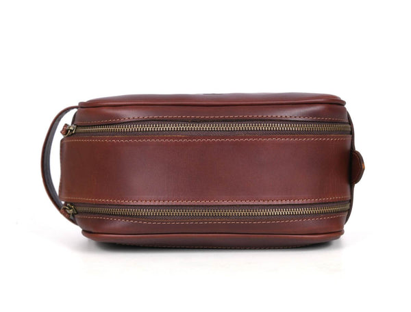 Omaha Leather Toiletry Bag - Pecan Brown - Aaron Leather Goods