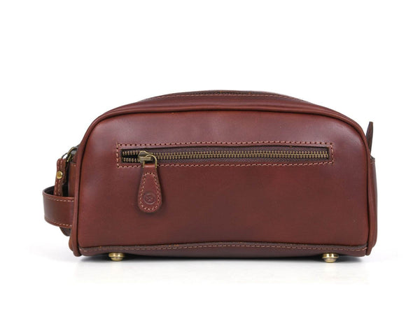Omaha Leather Toiletry Bag - Pecan Brown - Aaron Leather Goods