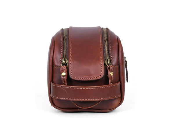 Omaha Leather Toiletry Bag - Pecan Brown - Aaron Leather Goods