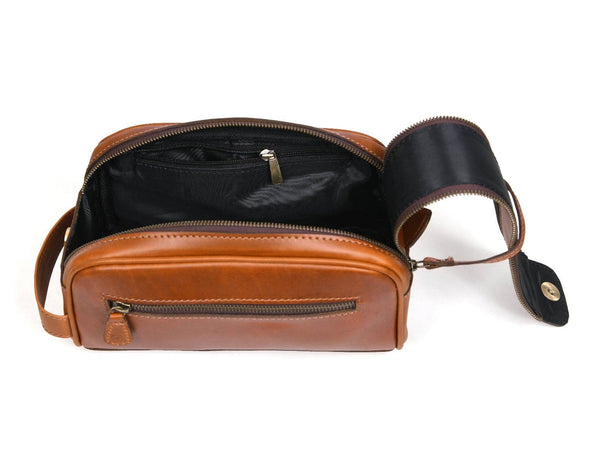 Omaha Leather Toiletry Bag - Cinnamon Brown - Aaron Leather Goods