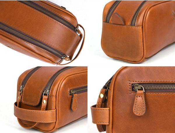 Omaha Leather Toiletry Bag - Cinnamon Brown - Aaron Leather Goods