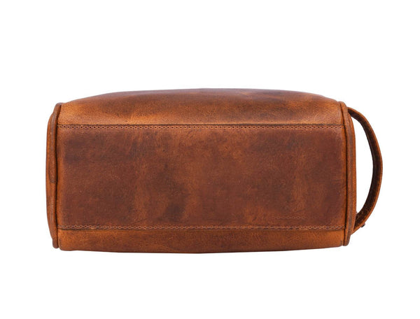 Tampa Leather Toiletry Bag - Caramel Brown - Aaron Leather Goods