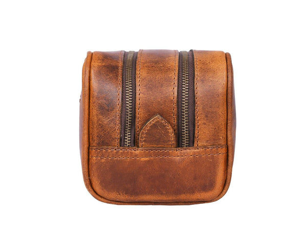 Tampa Leather Toiletry Bag - Caramel Brown - Aaron Leather Goods