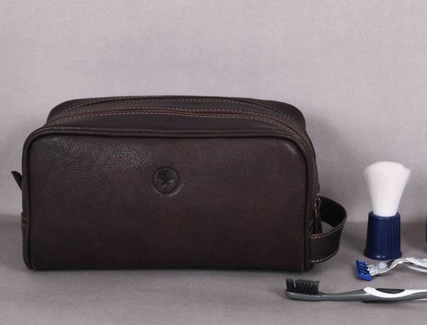 Tampa Leather Toiletry Bag - Hickory Brown - Aaron Leather Goods