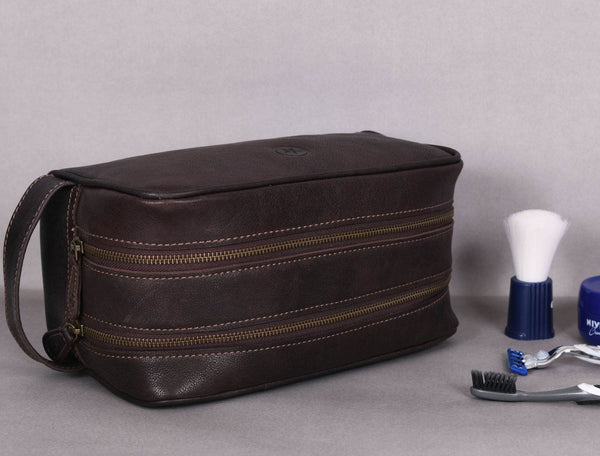 Tampa Leather Toiletry Bag - Hickory Brown - Aaron Leather Goods