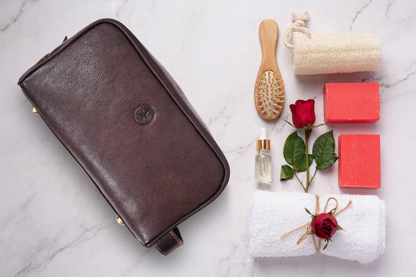 Tampa Leather Toiletry Bag - Hickory Brown - Aaron Leather Goods