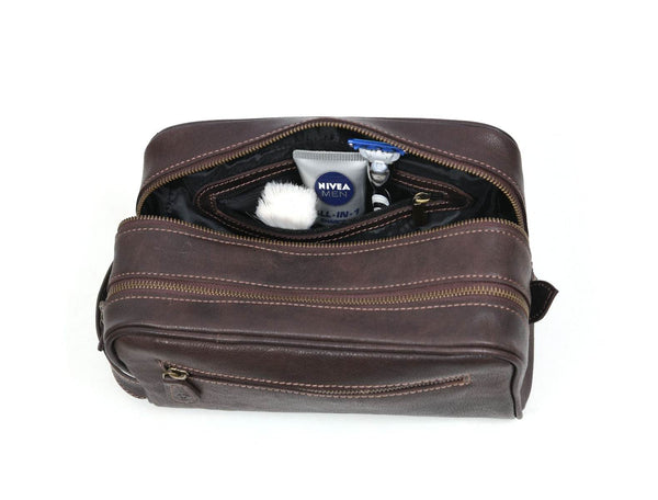 Tampa Leather Toiletry Bag - Hickory Brown - Aaron Leather Goods