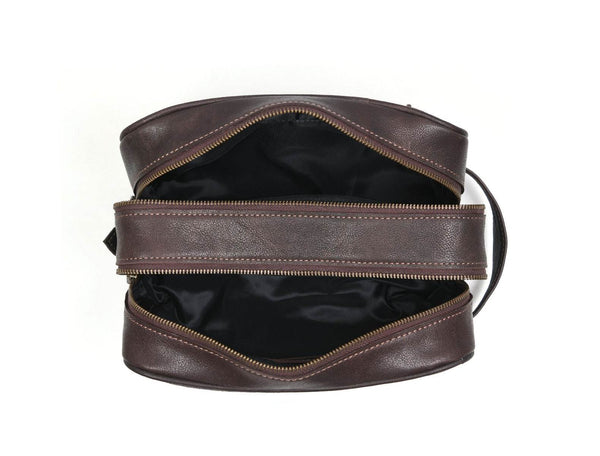 Tampa Leather Toiletry Bag - Hickory Brown - Aaron Leather Goods