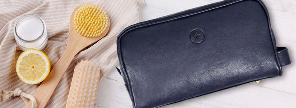 Tampa Leather Toiletry Bag - Navy Blue - Aaron Leather Goods