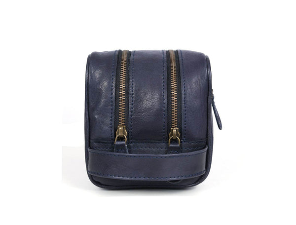 Tampa Leather Toiletry Bag - Navy Blue - Aaron Leather Goods