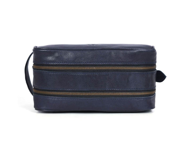Tampa Leather Toiletry Bag - Navy Blue - Aaron Leather Goods