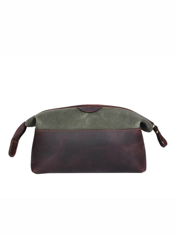 Valencia Canvas Leather Toiletry Bag - Distressed Green - Aaron Leather Goods