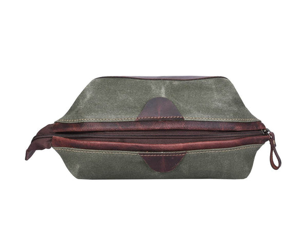 Valencia Canvas Leather Toiletry Bag - Distressed Green - Aaron Leather Goods