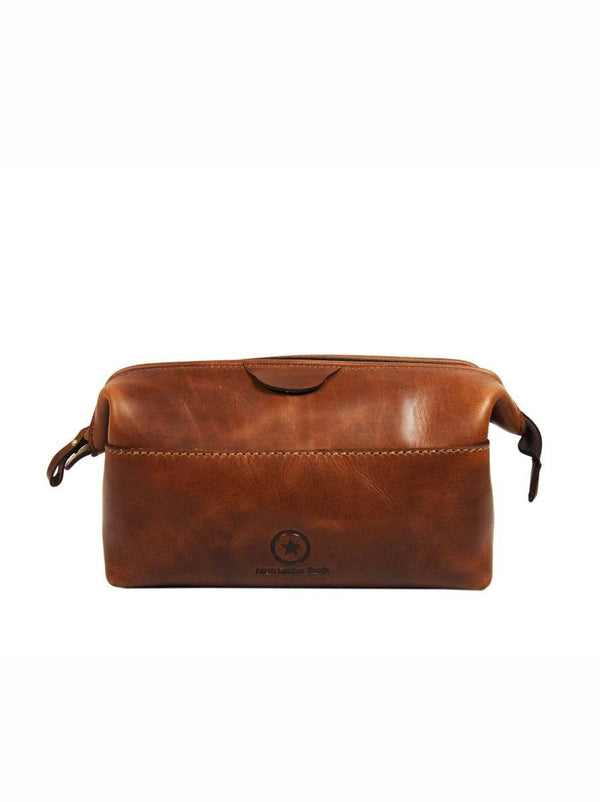 Normandy Leather Toiletry Bag - Caramel Brown - Aaron Leather Goods