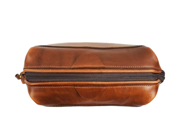 Normandy Leather Toiletry Bag - Caramel Brown - Aaron Leather Goods