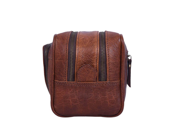 Barcelona Leather Toiletry Bag - Caramel Brown - Aaron Leather Goods
