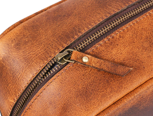 Vacone Leather Toiletry Bag - Caramel Brown - Aaron Leather Goods