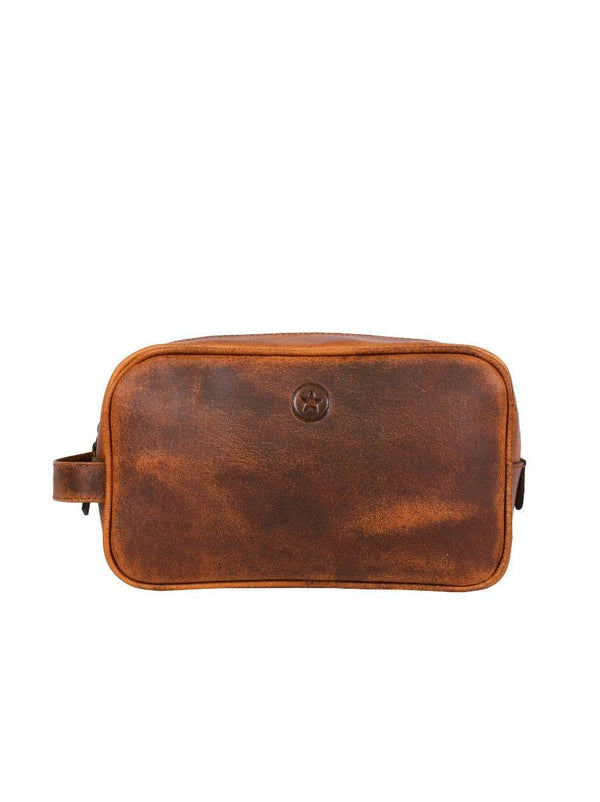 Vacone Leather Toiletry Bag - Caramel Brown - Aaron Leather Goods