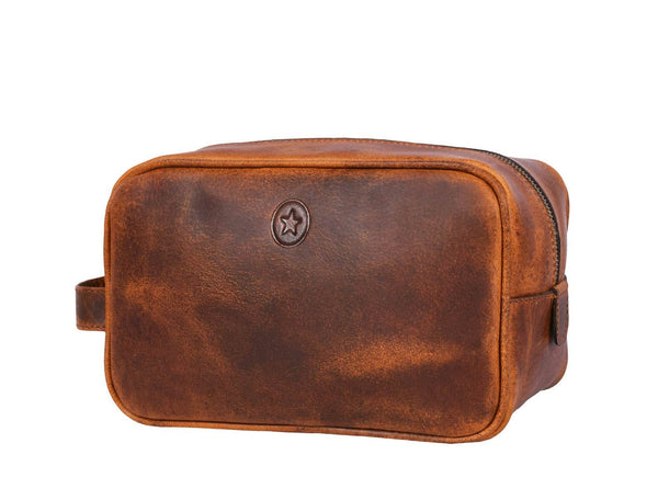 Vacone Leather Toiletry Bag - Caramel Brown - Aaron Leather Goods
