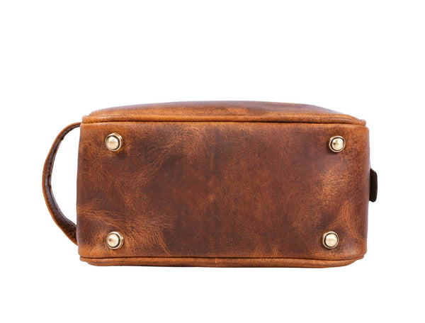 Vacone Leather Toiletry Bag - Caramel Brown - Aaron Leather Goods
