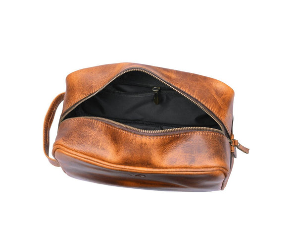 Vacone Leather Toiletry Bag - Caramel Brown - Aaron Leather Goods