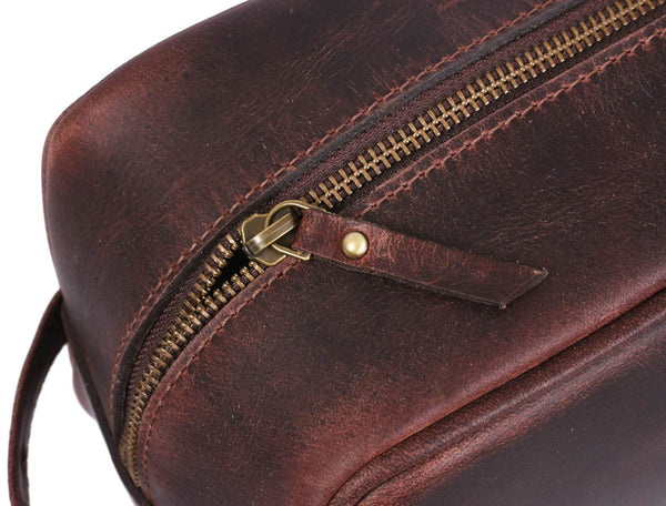 Vacone Leather Toiletry Bag - Walnut Brown - Aaron Leather Goods